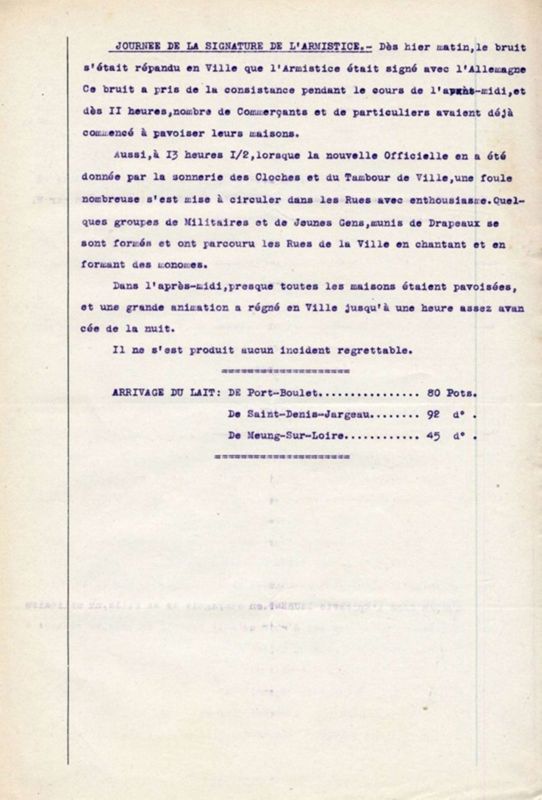 Rapport du Commissariat central de police sur la journée de signature de l'Armistice, 12 novembre 1918 (1J24)