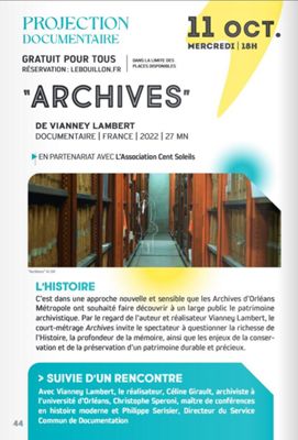 Affiche de la projection d'ARCHIVES au Bouillon