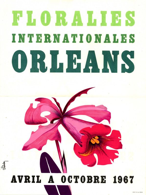 Floralies internationales dOrléans : affiche par Huguette Sainson (1967). Série O, 4828 (Cotation provisoire). Archives municipales d'Orléans.