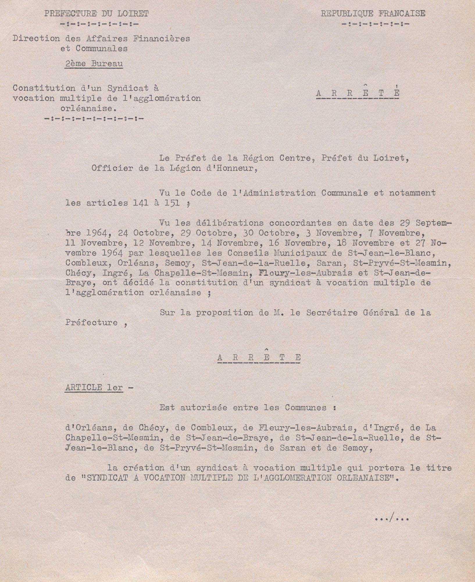 Arrêté de création du SIVOM