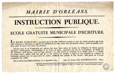 Ecole gratuite municipale d'écriture, 1817. (AMO, 1R4004)