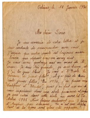 Lettre de Suzanne à Docie, 1936. (AMO, 36S1) 