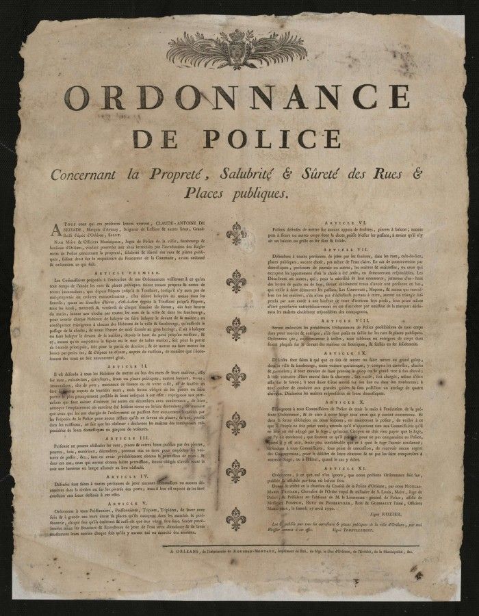 Ordonnance de Police Concernant la Propreté, Salubrité & Sûreté des Rues & Places Publiques (AMO, 15Fi2)