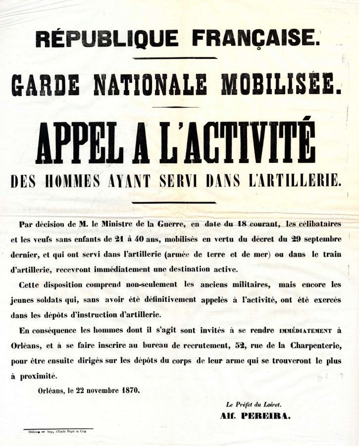 Garde nationale mobilisée. Appel à l'activité des hommes ayant servi dans l'artillerie. (AMO, 15Fi474)