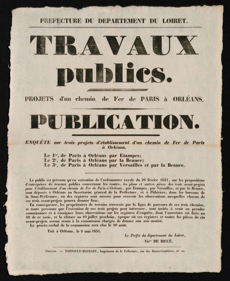 Travaux publics. Projets d'un chemin de Fer de Paris à Orléans. (AMO,15Fi79)