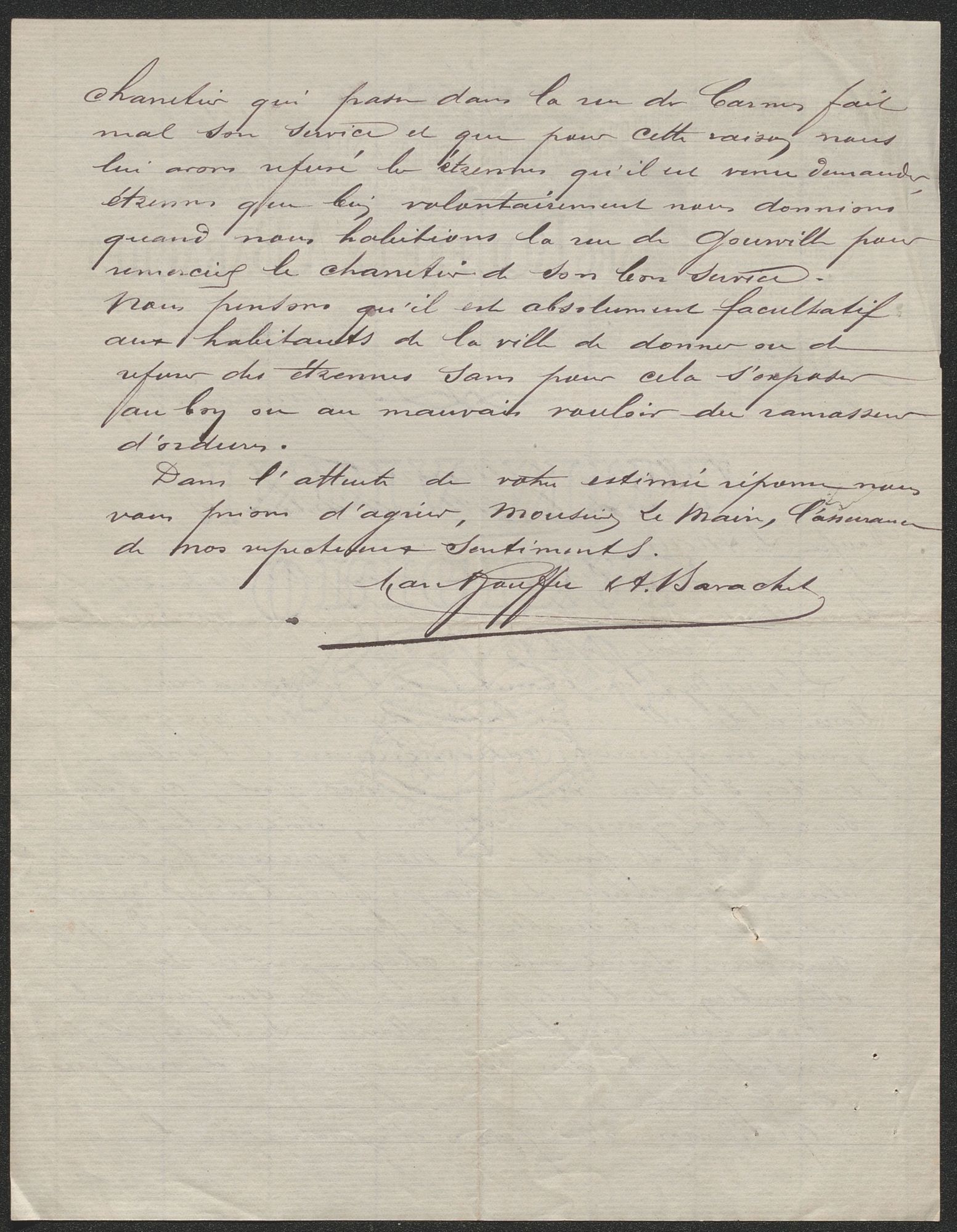 Réclamation. 1897. AMO 1J1003.