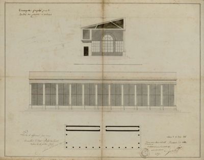 Orangerie proposée pour le Jardin des plantes à Orléans. Plan de l'architecte Pagot. 16 juin 1836. AMO, 1Fi50-3