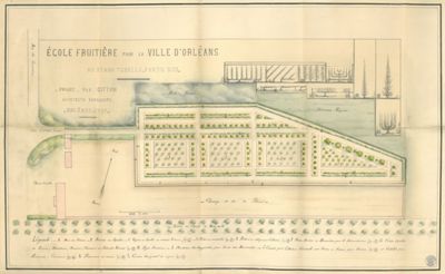 Projet d'école d'arboriculture. Plan aquarellé. 1897. AMO,  5389. Cliché : Christophe Camus