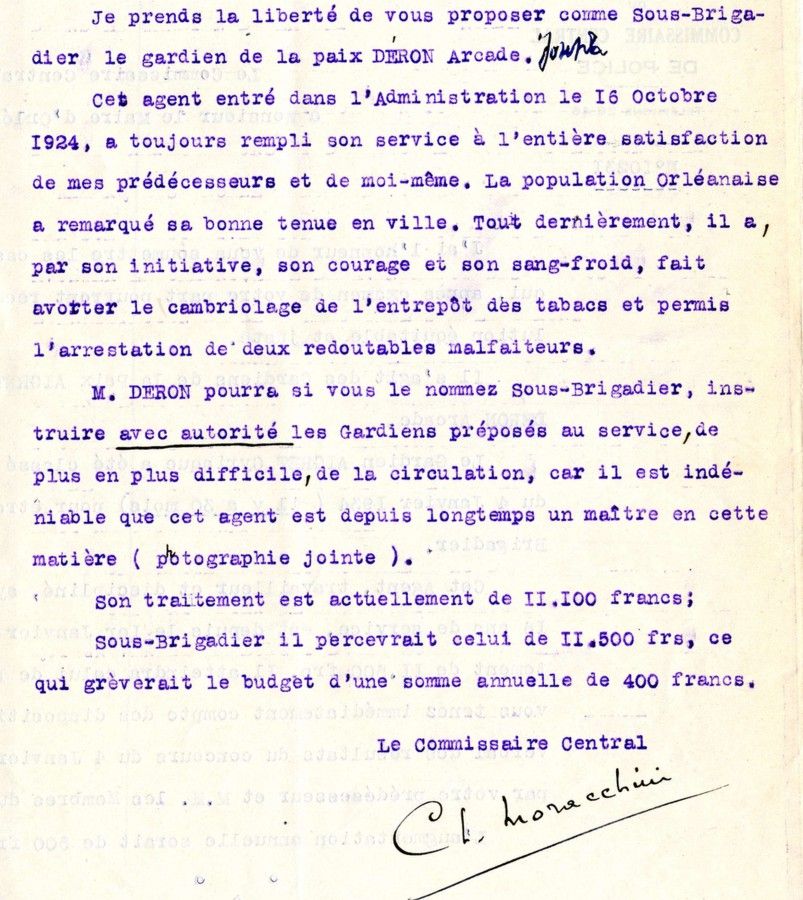 Proposition d'avancement d'Arcade Deron