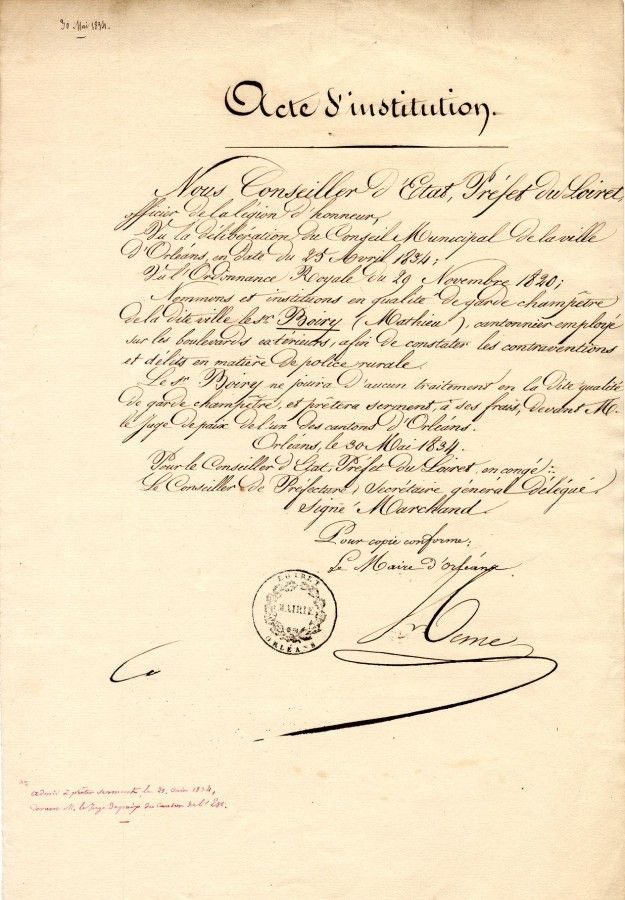 Nomination des gardes-champêtres.