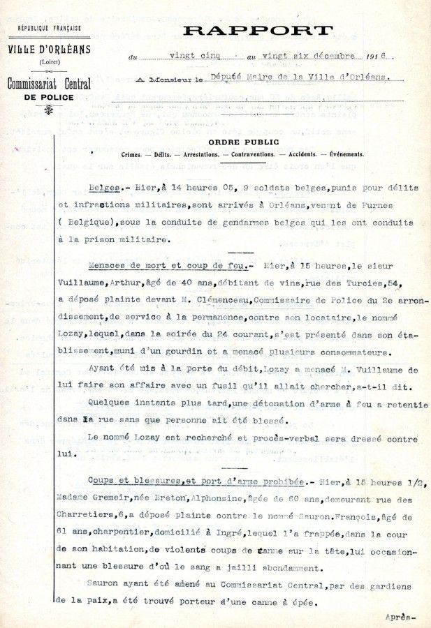 Rapport du 25 et 26 décembre 1916