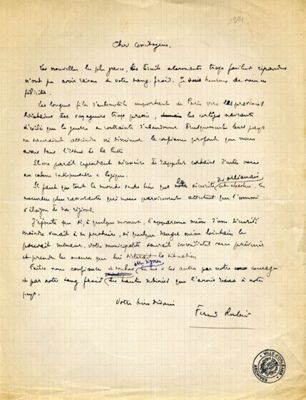 Adresse manuscrite à l'attention des Orléanais signée Fernand Rabier, vers 6 - 7 septembre 1914 (4H36)