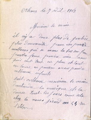 Demande de cessation des bals clandestins au débit de boisson Girard, 7 avril 1918 (1J415) - 1
