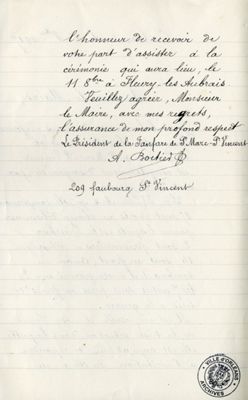 Lettre du président de la Fanfare St-Marc St-Vincent, 6 octobre 1917 (1J276) - 2