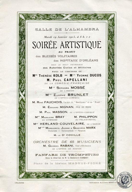 Programme de la soirée artistique dans la salle de l'Alhambra, 19 janvier 1915 (6S) - 2