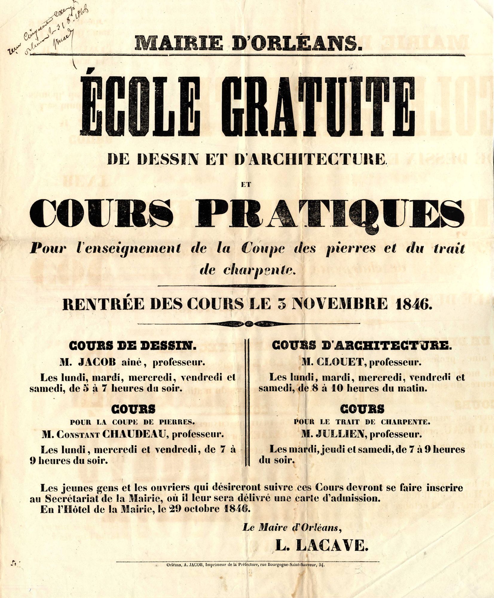 L'ouverture et l'évolution des cours au fil des affiches administratives : 1846-1923