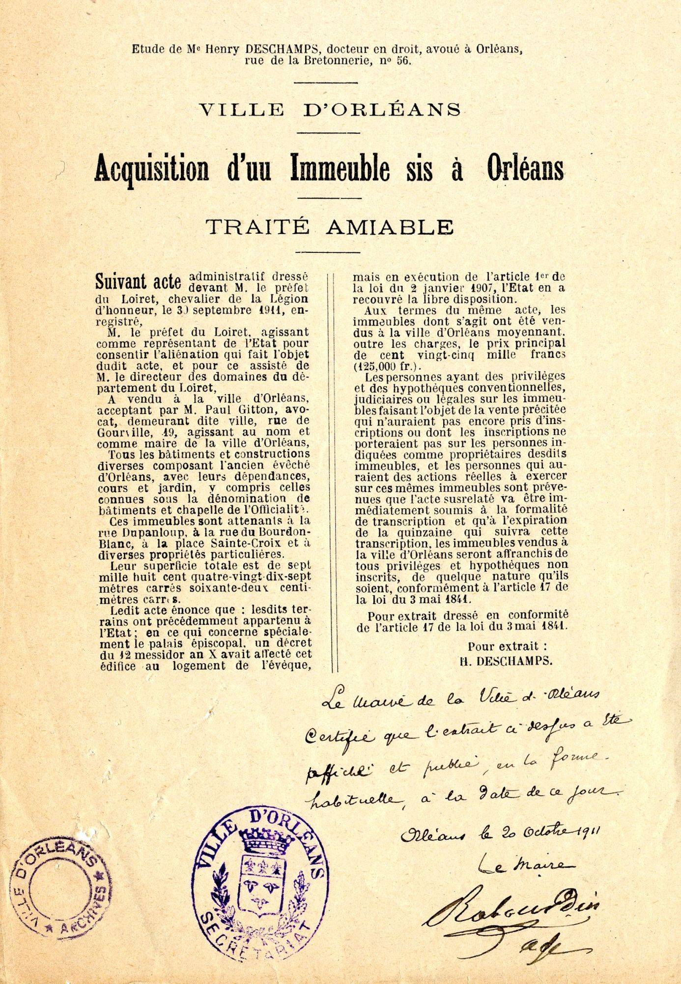 L'acquisition par la Ville d'Orléans