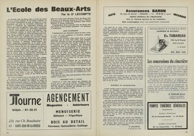 "L'Ecole des Beaux-Arts. Par le Dr Lecompte". Article paru dans : Orléans, bulletin municipal N°2 du 23 mars 1972. Archives municipales d'Orléans, PER 166
