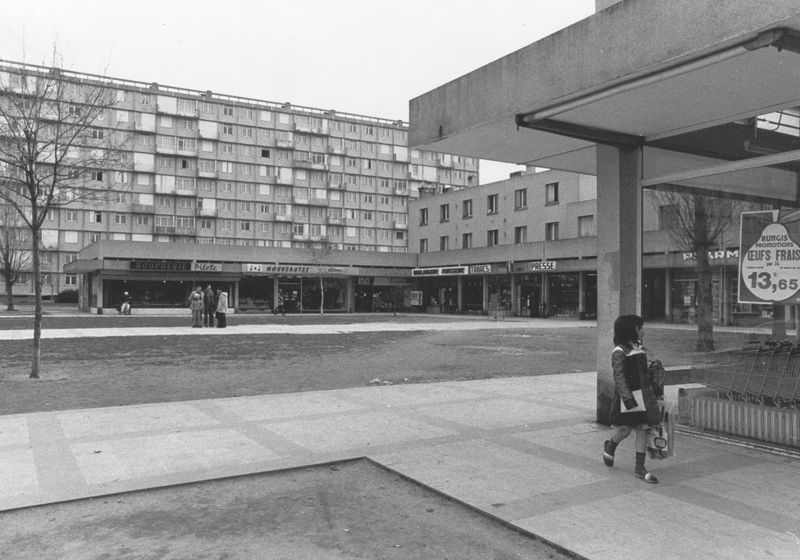 Immeubles et centre commercial de La Borde-aux-Mignons à l’Argonne. Photographie. 1976. Archives du GEMAO. La Tribune d’Orléans N°33, 1976