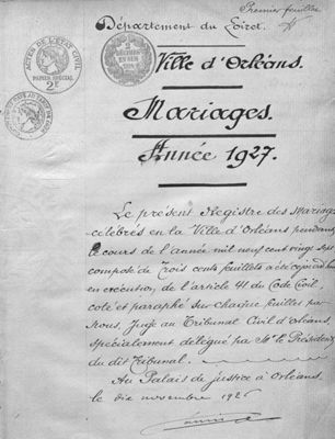 Registre des mariages 1927 (AMO, 2E465)